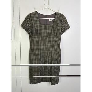 Vintage Dress Jbs Womens Academia Square Neck Twee Shoulder Pads Lined Plaid